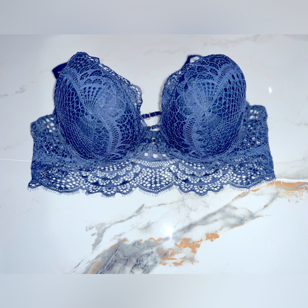 Blue lace push up bra